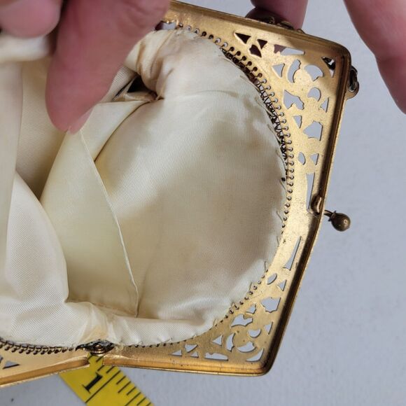 Whiting & Davis White Enameled Mesh Bag Vintage 50's Gold Metal Frame Chain USA - Picture 8 of 16